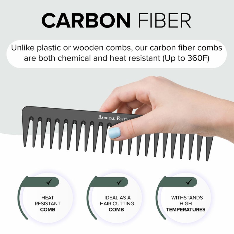 Bardeau Essentials Black Carbon Wide Tooth Comb (7 Inch) - Professional Detangling & Styling Tool for Men & Women, All Hair Types - Image 5